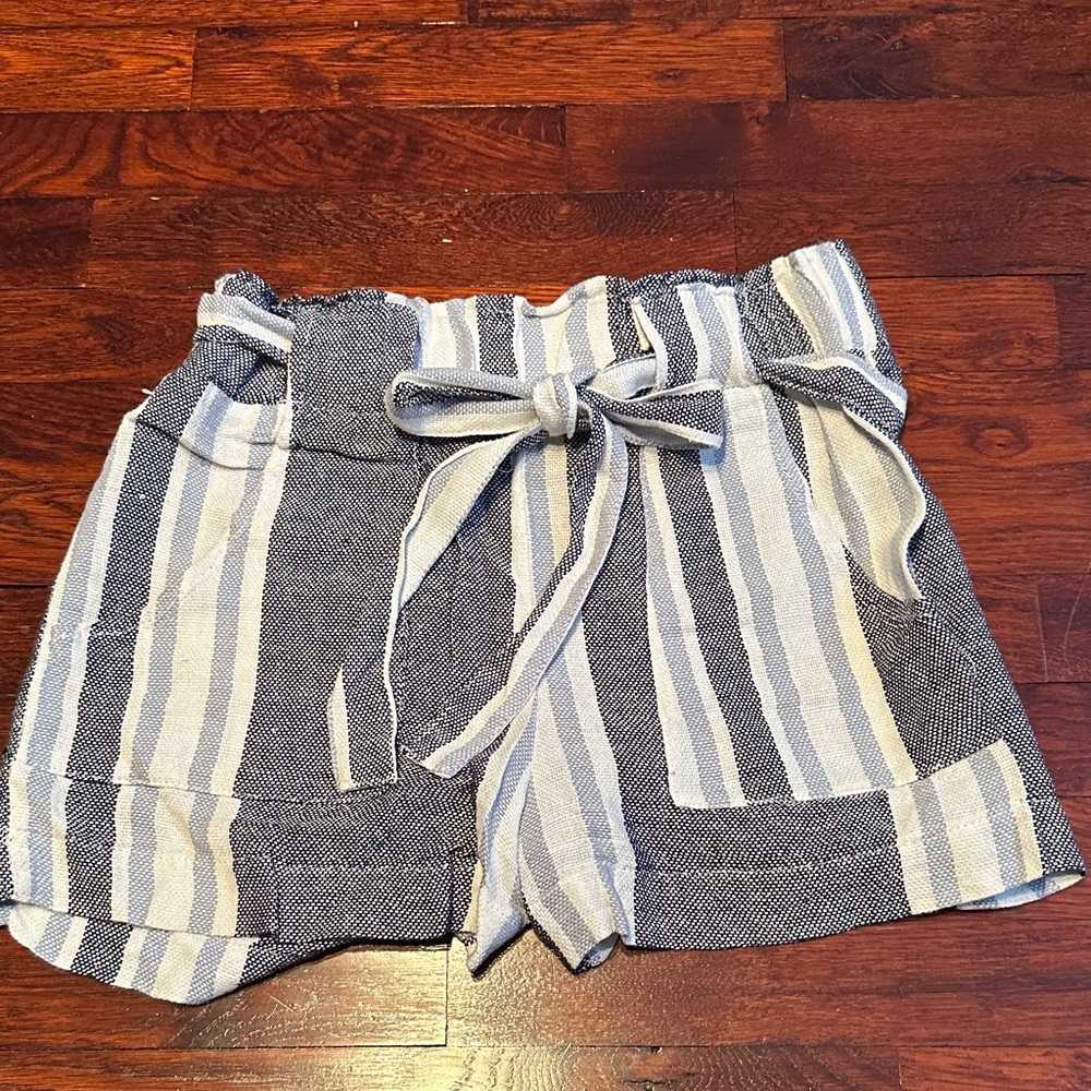 Indigo Rein High Waist Striped Shorts - Blue and White